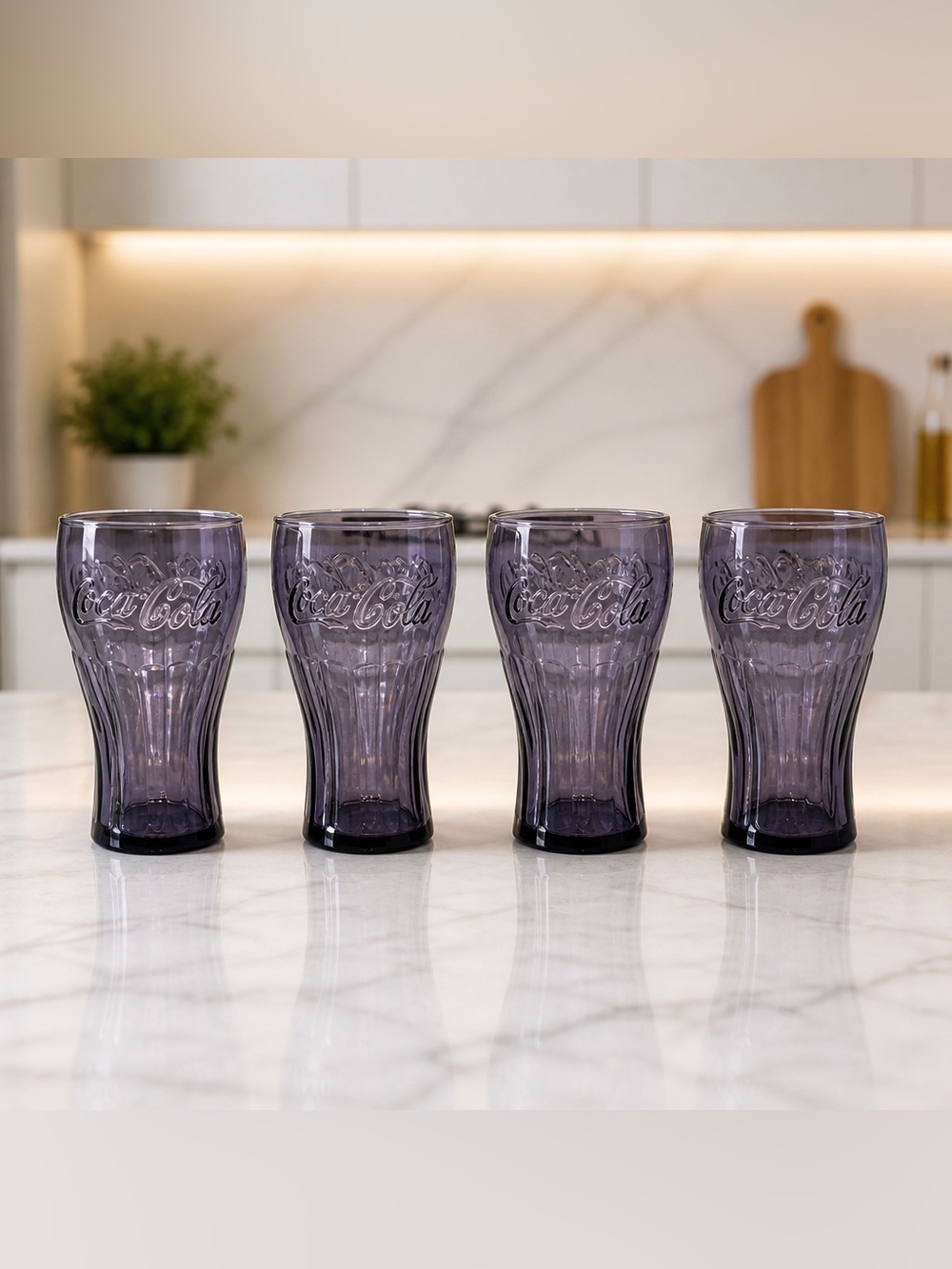 Set of 4 Coca Cola amethyst purple tint 16 oz. Glasses